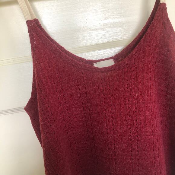 Audrey Burgundy Pointelle Knit Cropped Cami Tank Top Medium Y2K Festival - Picture 2 of 6